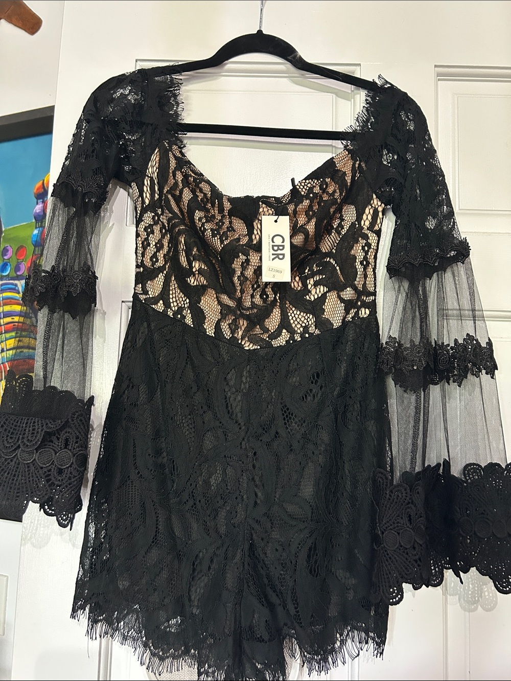 CBR Black Lace Romper with Nude Lining
